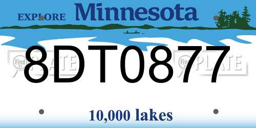 8DT0877 Minnesota License Plate