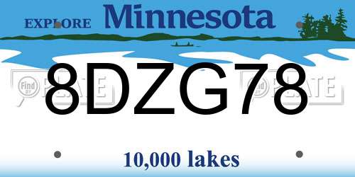8DZG78 Minnesota License Plate