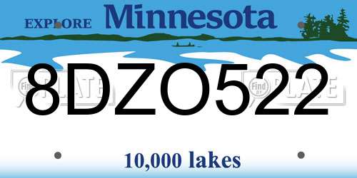 8DZO522 Minnesota License Plate