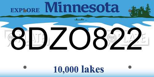 8DZO822 Minnesota License Plate