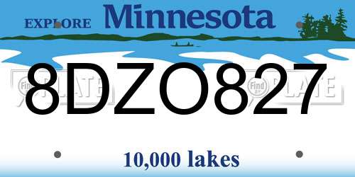 8DZO827 Minnesota License Plate