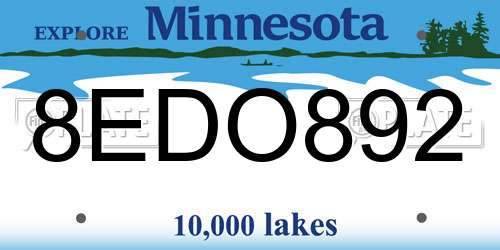 8EDO892 Minnesota License Plate