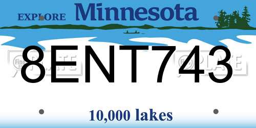 8ENT743 Minnesota License Plate