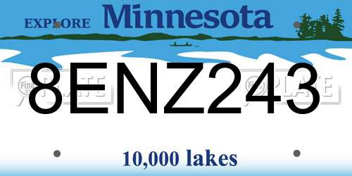8ENZ243 Minnesota License Plate
