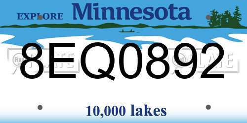8EQ0892 Minnesota License Plate