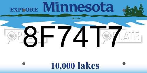 8F74T7 Minnesota License Plate