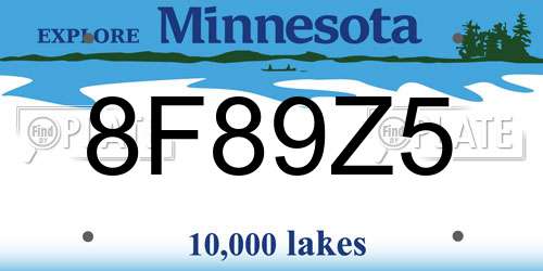 8F89Z5 Minnesota License Plate