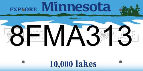 8FMA313 Minnesota License Plate