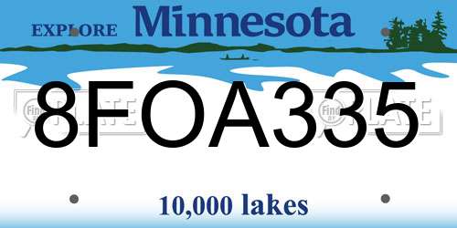 8FOA335 Minnesota License Plate