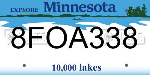 8FOA338 Minnesota License Plate