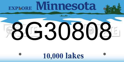 8G30808 Minnesota License Plate