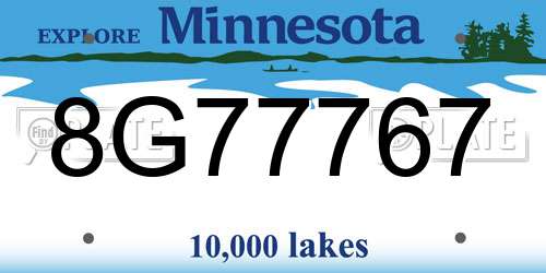 8G77767 Minnesota License Plate