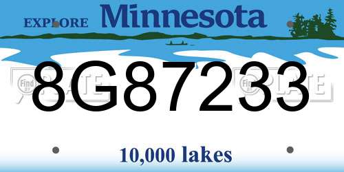8G87233 Minnesota License Plate