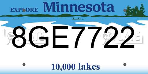 8GE7722 Minnesota License Plate
