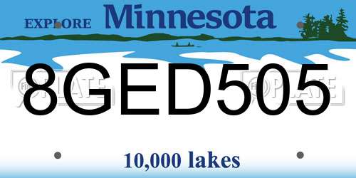 8GED505 Minnesota License Plate