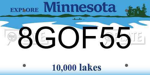8GOF55 Minnesota License Plate