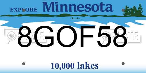 8GOF58 Minnesota License Plate