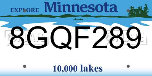 8GQF289 Minnesota License Plate