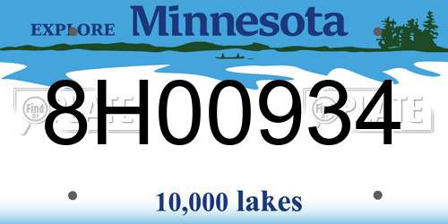 8H00934 Minnesota License Plate