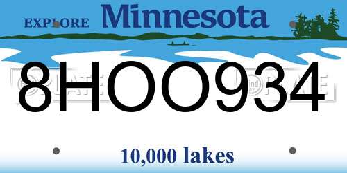 8HOO934 Minnesota License Plate