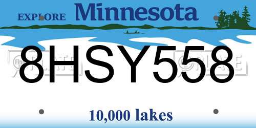 8HSY558 Minnesota License Plate