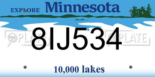 8IJ534 Minnesota License Plate
