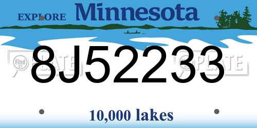 8J52233 Minnesota License Plate