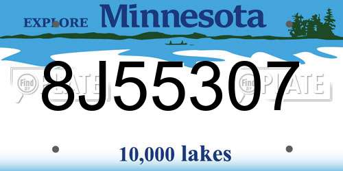 8J55307 Minnesota License Plate