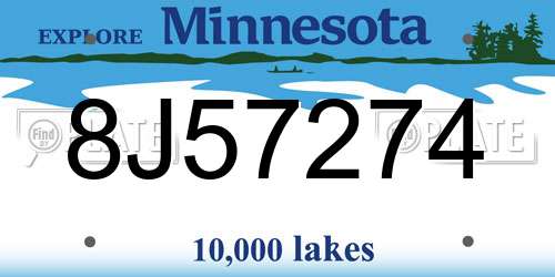 8J57274 Minnesota License Plate