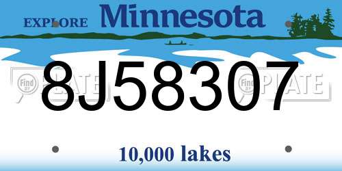 8J58307 Minnesota License Plate