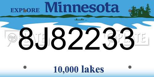 8J82233 Minnesota License Plate