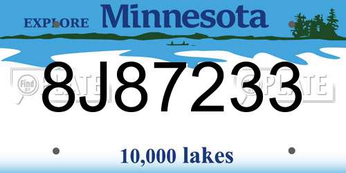 8J87233 Minnesota License Plate