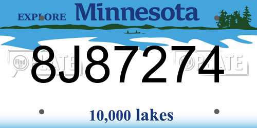 8J87274 Minnesota License Plate