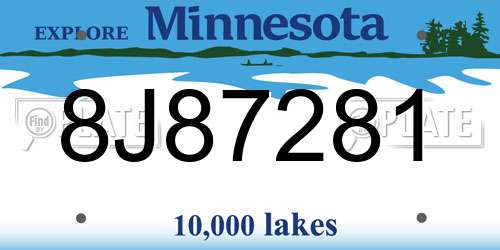 8J87281 Minnesota License Plate