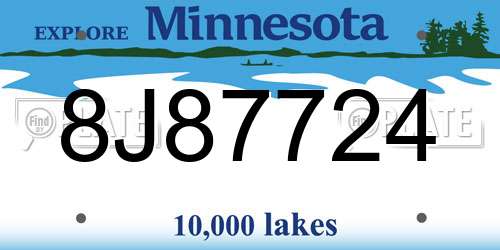8J87724 Minnesota License Plate