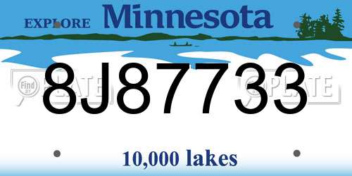 8J87733 Minnesota License Plate