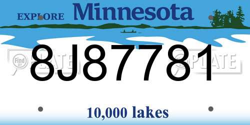 8J87781 Minnesota License Plate