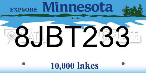 8JBT233 Minnesota License Plate