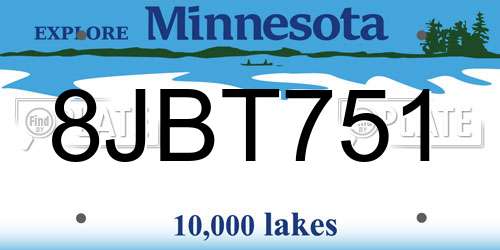 8JBT751 Minnesota License Plate
