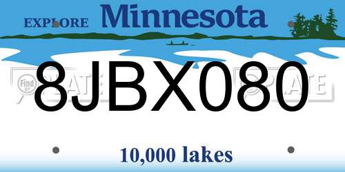 8JBX080 Minnesota License Plate
