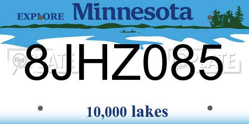 8JHZ085 Minnesota License Plate