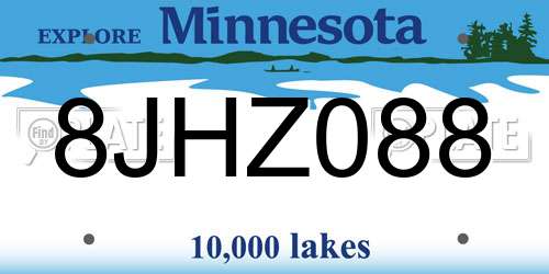 8JHZ088 Minnesota License Plate