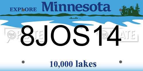 8JOS14 Minnesota License Plate
