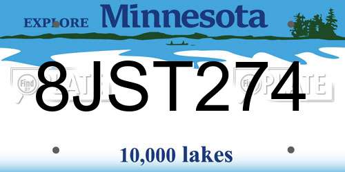 8JST274 Minnesota License Plate