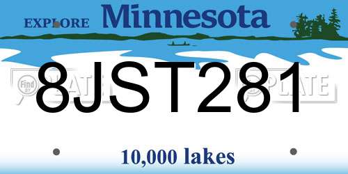 8JST281 Minnesota License Plate