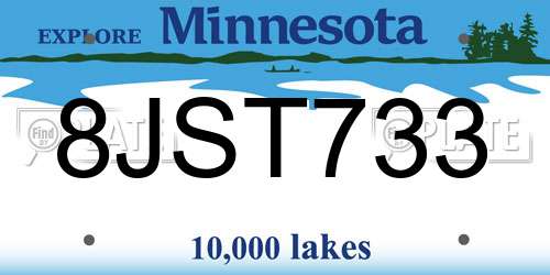 8JST733 Minnesota License Plate