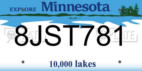 8JST781 Minnesota License Plate