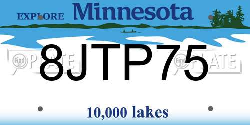 8JTP75 Minnesota License Plate