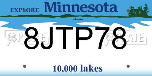 8JTP78 Minnesota License Plate