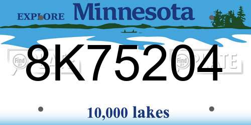 8K75204 Minnesota License Plate